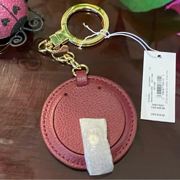 NWT KATE ♠️ SPADE LEATHER KEY CHAIN / FOB IN BLACK CHERRY WITH MIRROR - Picture 5 of 6